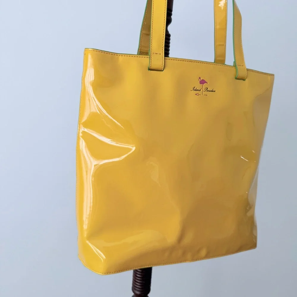 🍋 Donna Dixon Y2K Citrus Slice Patent Tote Bag  Bright Yellow Purse - Picture 3 of 14